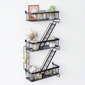 Tomnk 3-Tier New York Decorative Ladder Shelf, Room Organization, Wall Decor Floating Shelf Black Metal Shelves For Bedroom, Home Office Storage And Display, Room Decor