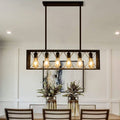 Pretoy Kitchen Island Pendant Lighting 6-Light Black Metal Industrial Bar Chandelier Fixtures Vintage Hanging Farmhouse Rectangle Linear Chandelier