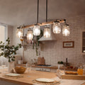 Modern Farmhouse 6-Light Chandelier Glass Bar Kitchen Island Lights - L27.5 inch x W11 inchx H 71.5 inch, Size: L27.5 x W11x H 71.5, Brown