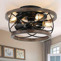 Oaks Aura Farmhouse 5-Light Cage Rustic Wood Chandelier, Adjustable Industrial Pendant Ceiling Light for Kitchen Dining Room