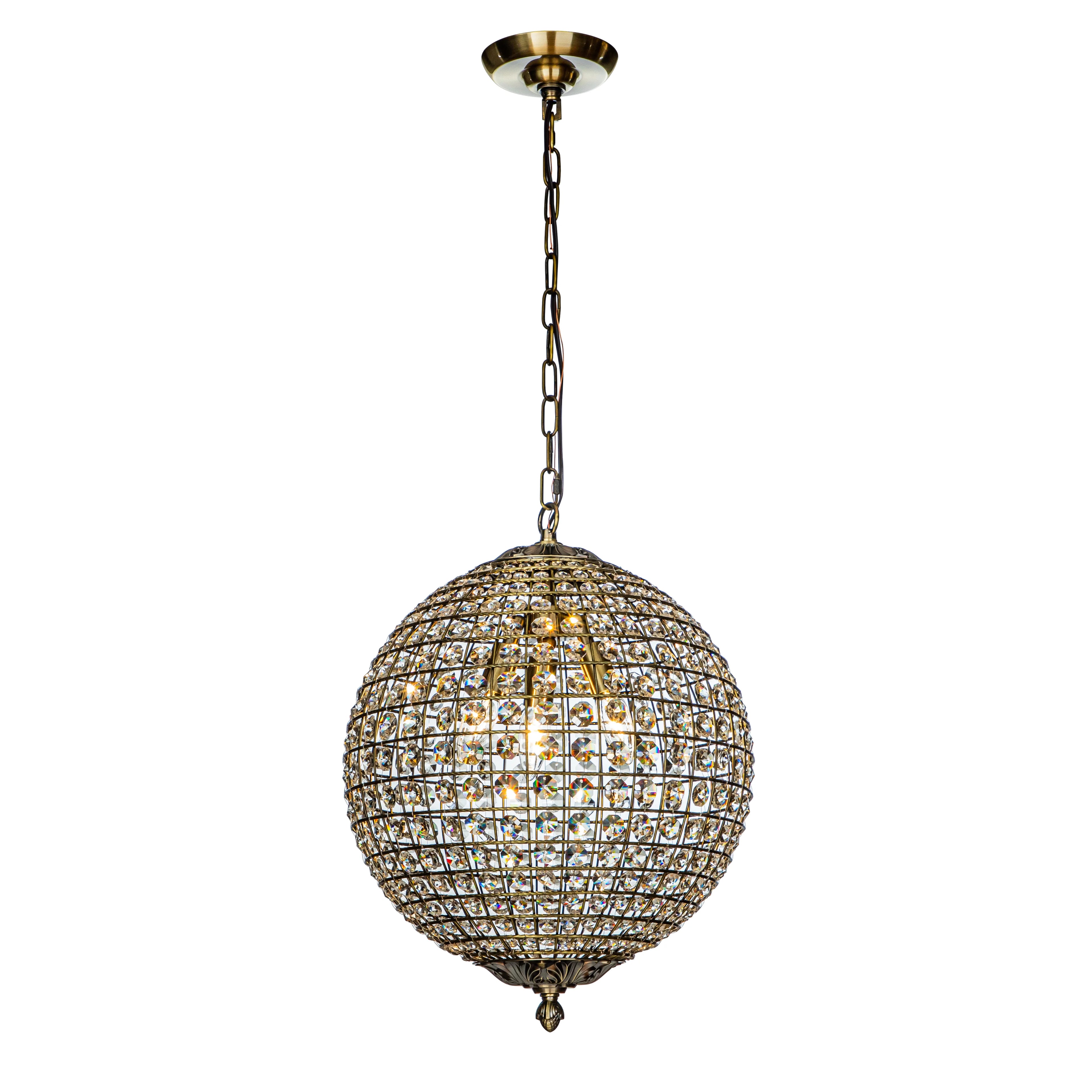 1-Light 12" Retro Antique Gold Crystal Globe Chandelier Small Sphere Pendant Light