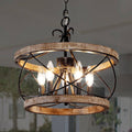 Bella Depot 5-Light Rustic Cage Wood Chandelier Dimmable Lighting, Adjustable Farmhouse Pendant Light for Kitchen Island